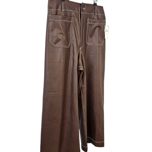 Maeve The Colette Cropped Wide-Leg Pant, Faux-Leather Top-Stitch, Brown, Size 32 - Picture 11 of 11